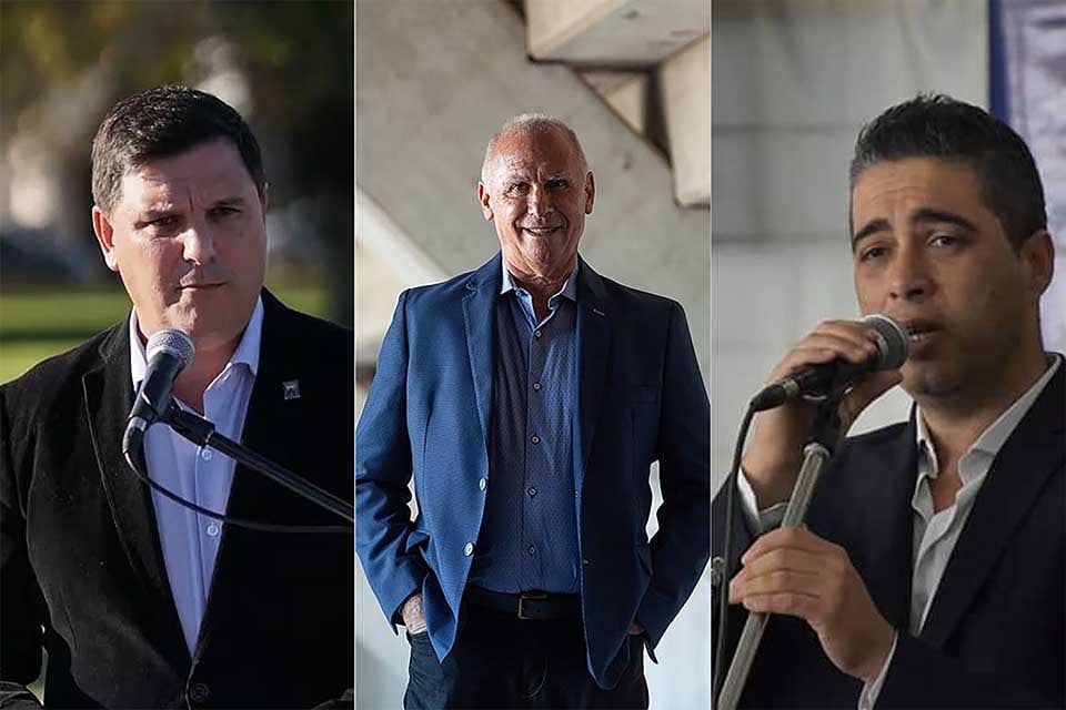 Los actuales intendentes Cominelli (Beltrán), Escalante (Roldán) y De Grandis (Puerto San Martín).