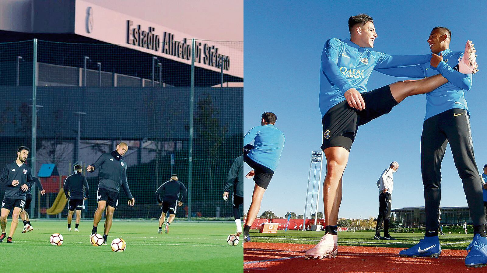 Los jugadores de River y Boca se entrenaron cada uno en predios diferentes en Madrid.