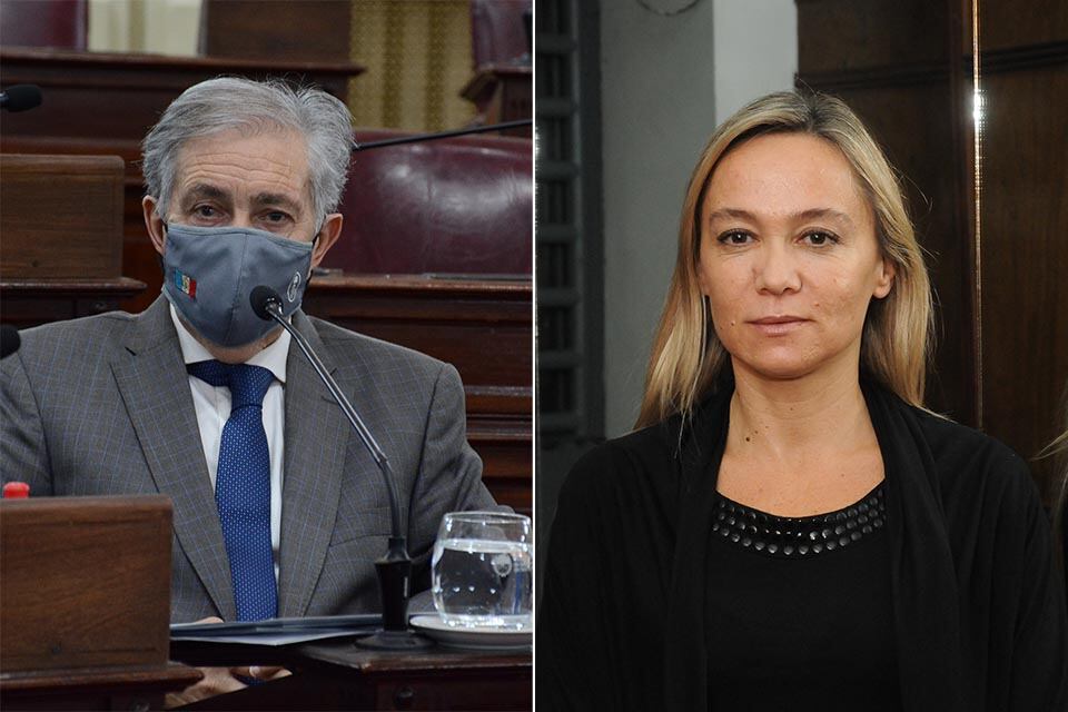 El senador Joaquín Gramajo (PJ) y la auditora general del MPA María Cecilia Vranicich.