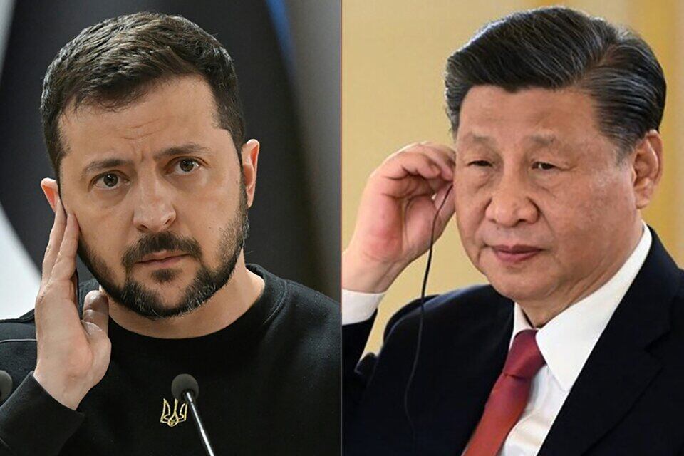 Los mandatarios de Ucrania, Volodimir Zelenski, y de China, Xi Jinping.