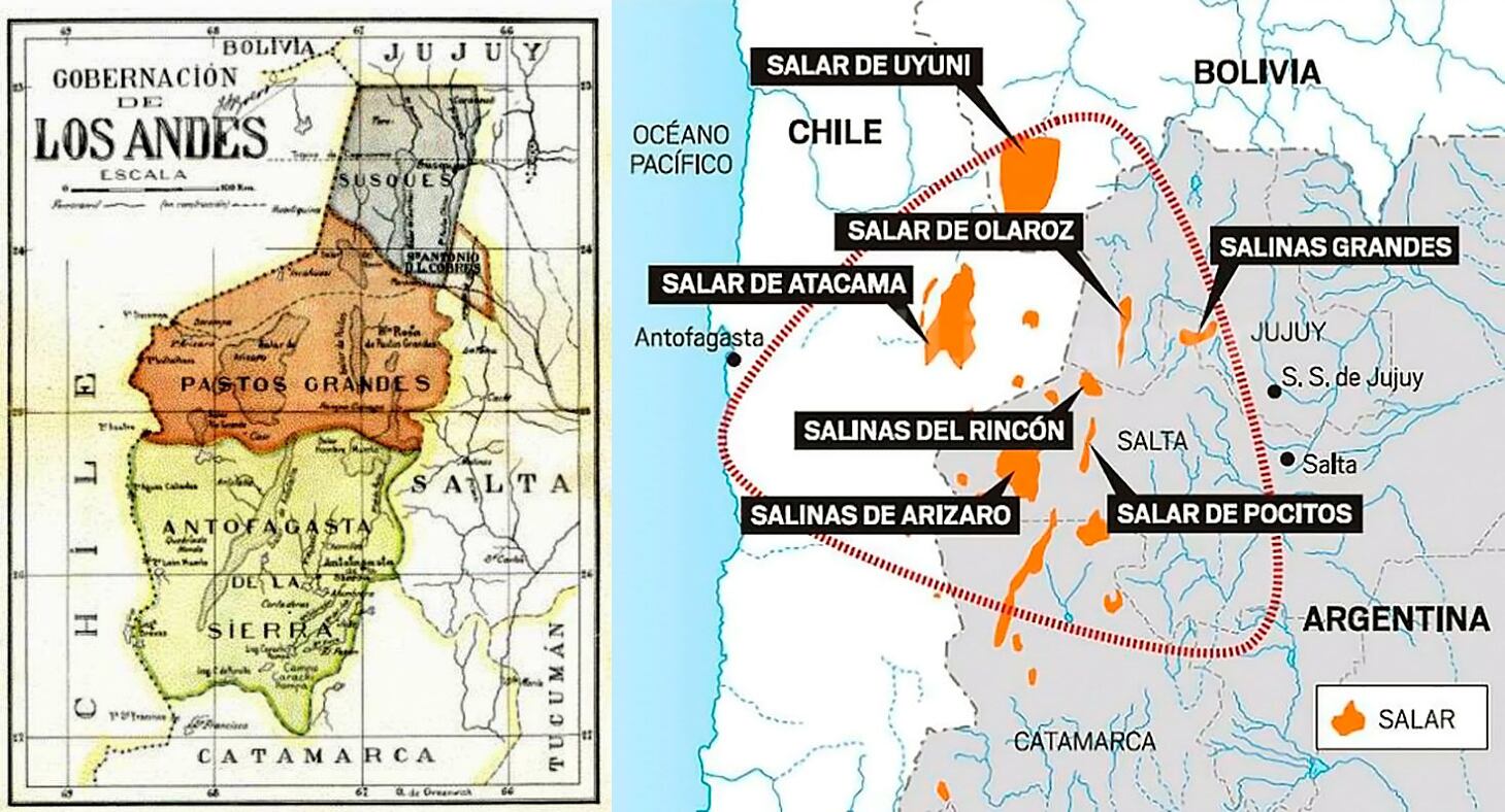 El viejo mapa del Territorio de Los Andes y el triángulo del litio. 
