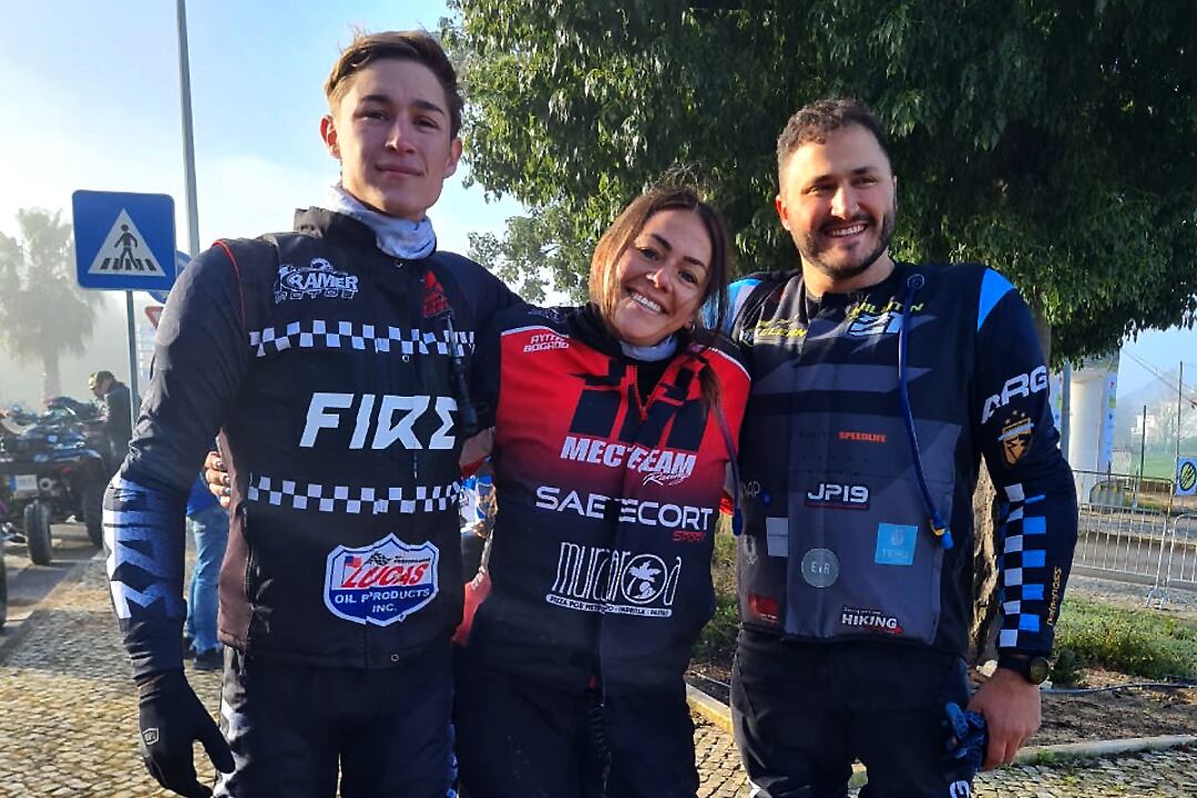 Jeremías Pascual, Ayelén Bogado y Gustavo Milutín en el Rally de Portugal.