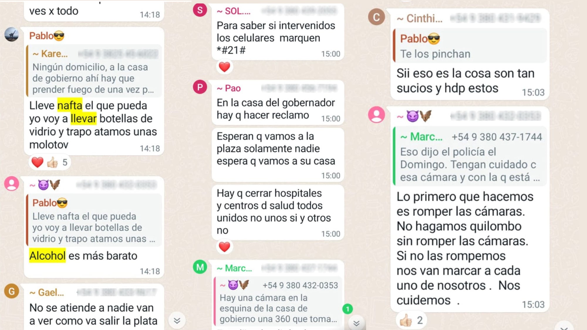 Mensajes por los que se inició una investigación