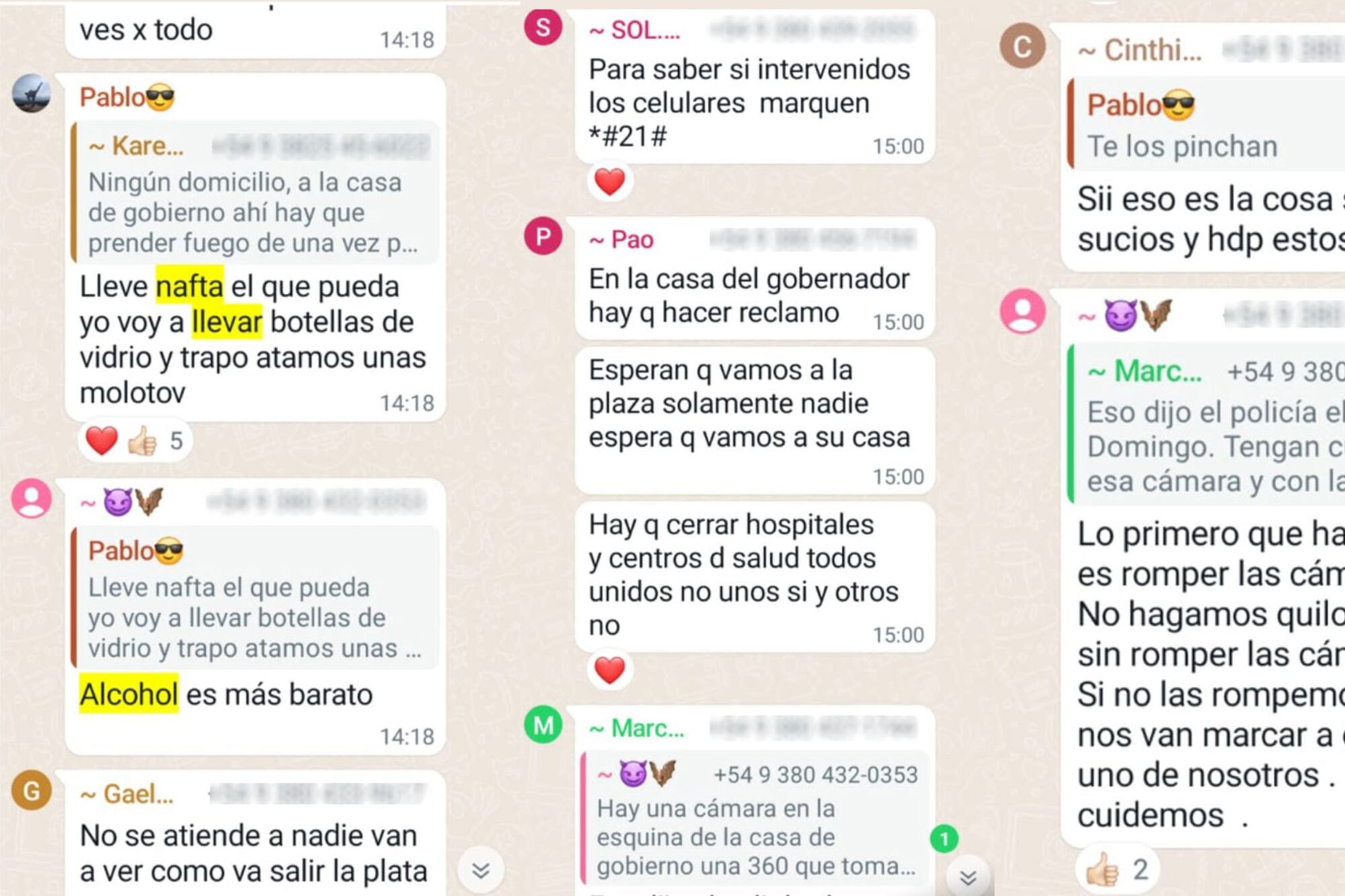 Mensajes por los que se inició una investigación