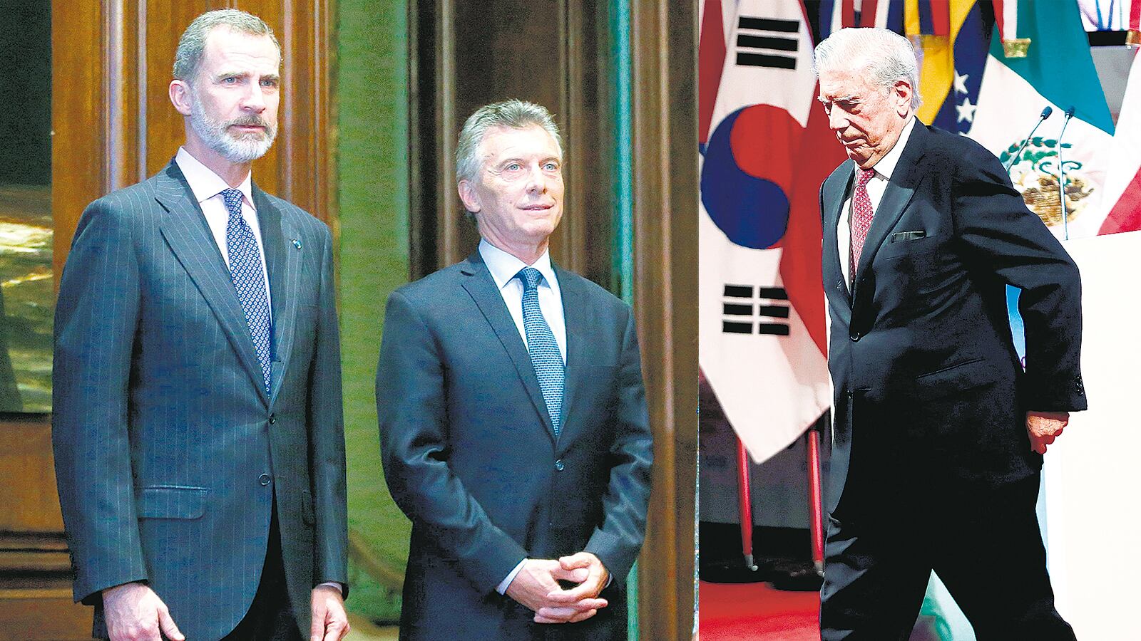 Rey de España Felipe VI, presidente Mauricio Macri y escritor Mario Vargas Llosa.