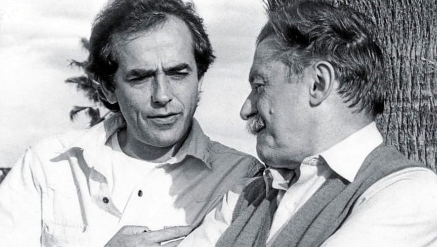 El cantautor catalán y el poeta uruguayo durante la grabación del disco, editado en 1985.