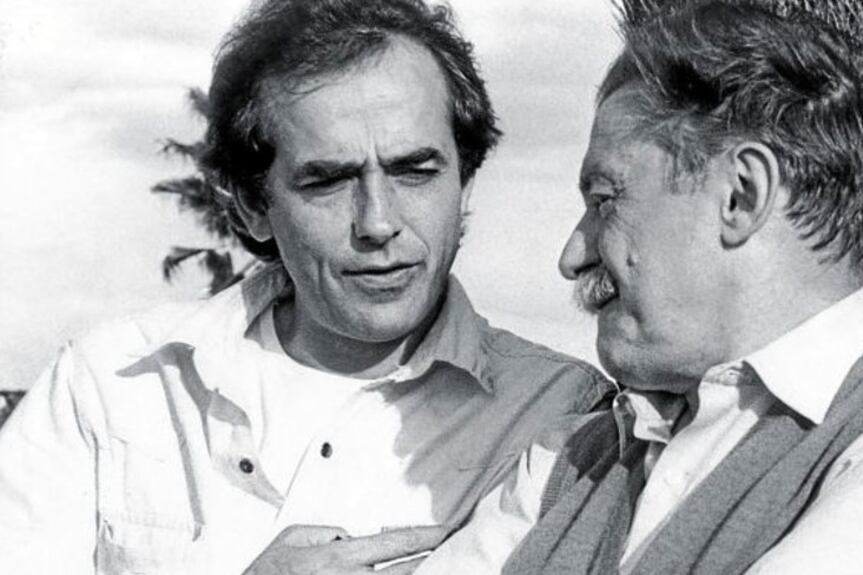 El cantautor catalán y el poeta uruguayo durante la grabación del disco, editado en 1985.