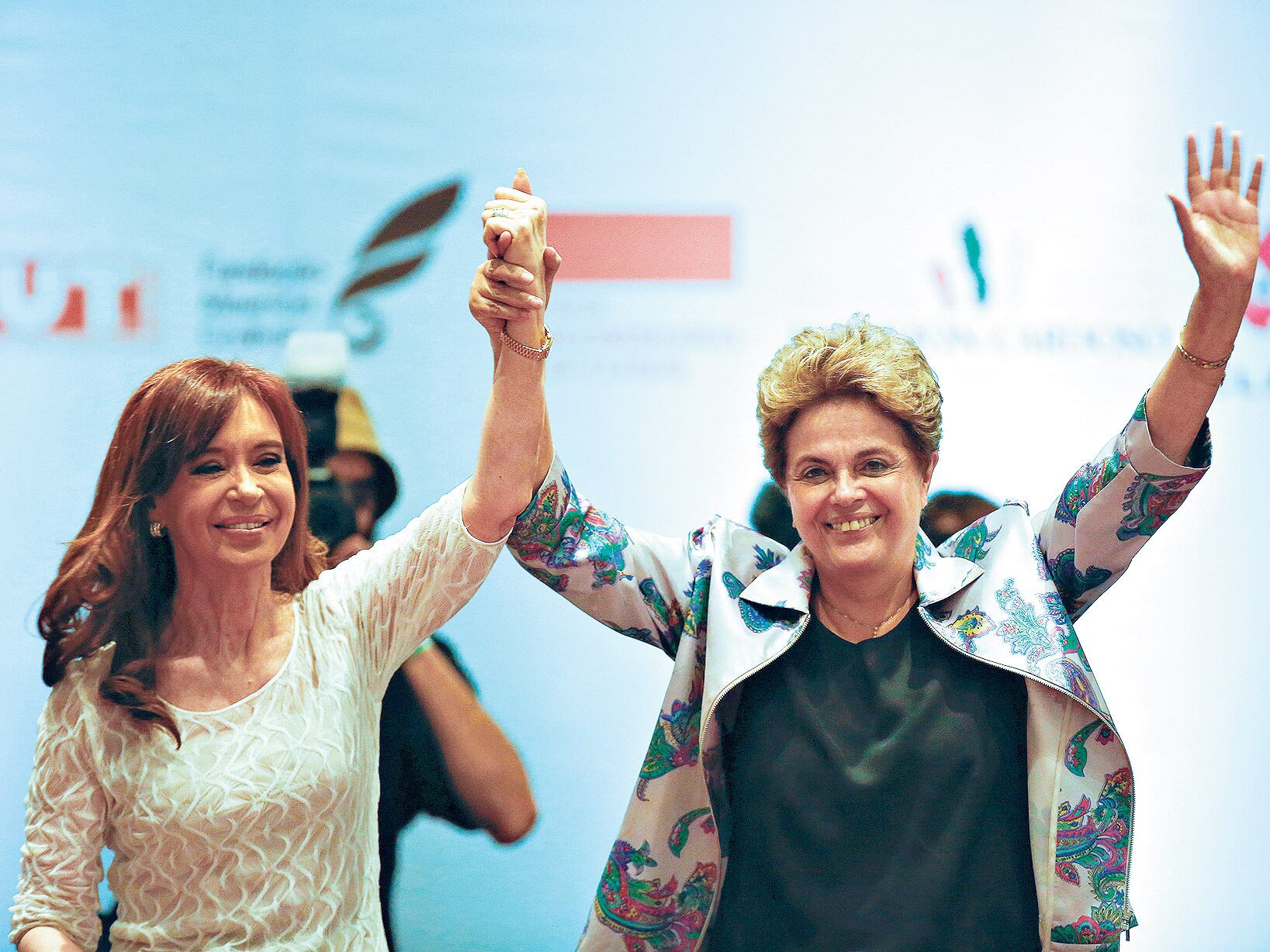 CFK y Dilma Rousseff en la Fundación Perseu Abramo, en San Pablo.
