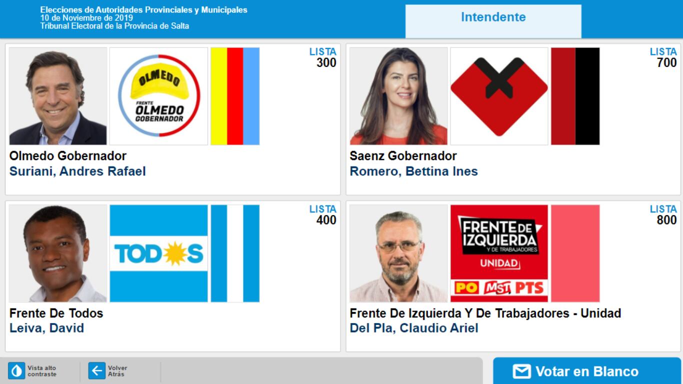 Pantalla con los cuatro candidatos