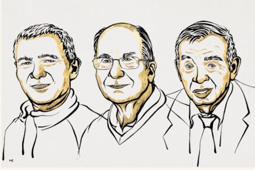 Moungi G. Bawendi, Louis E. Brus y Alexei I. Ekimov fueron premiados por sus hallazgos sobre los puntos cuánticos. Imagen: Nobel Prize.