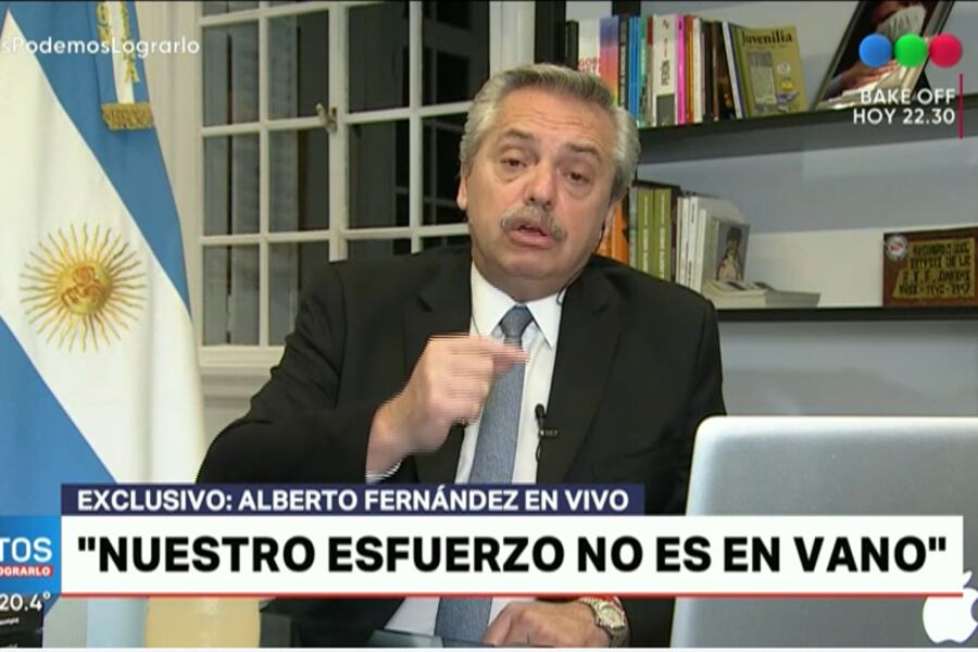 "El balance del primer mes es positivo pero lejos estamos de cantar victoria", dijo el presidente Alberto Fernández en una entrevista televisiva por el canal Telefé.