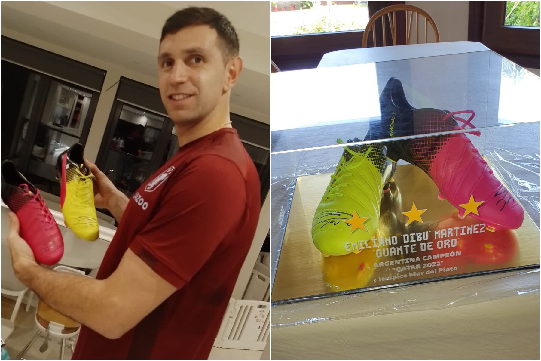 "Dibu" Martínez donó sus botines a una ONG que acompaña a personas vulnerables con enfermedades terminales. Foto: BidBit