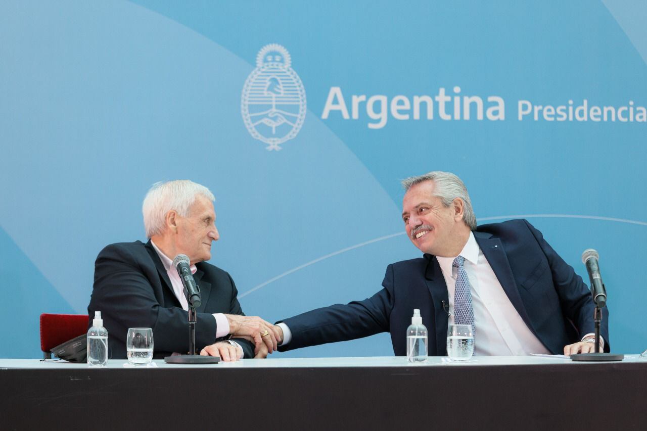 Alberto Fernández y Antonio Caló, secretrio general de la Unión Obrera Metalúrgica.