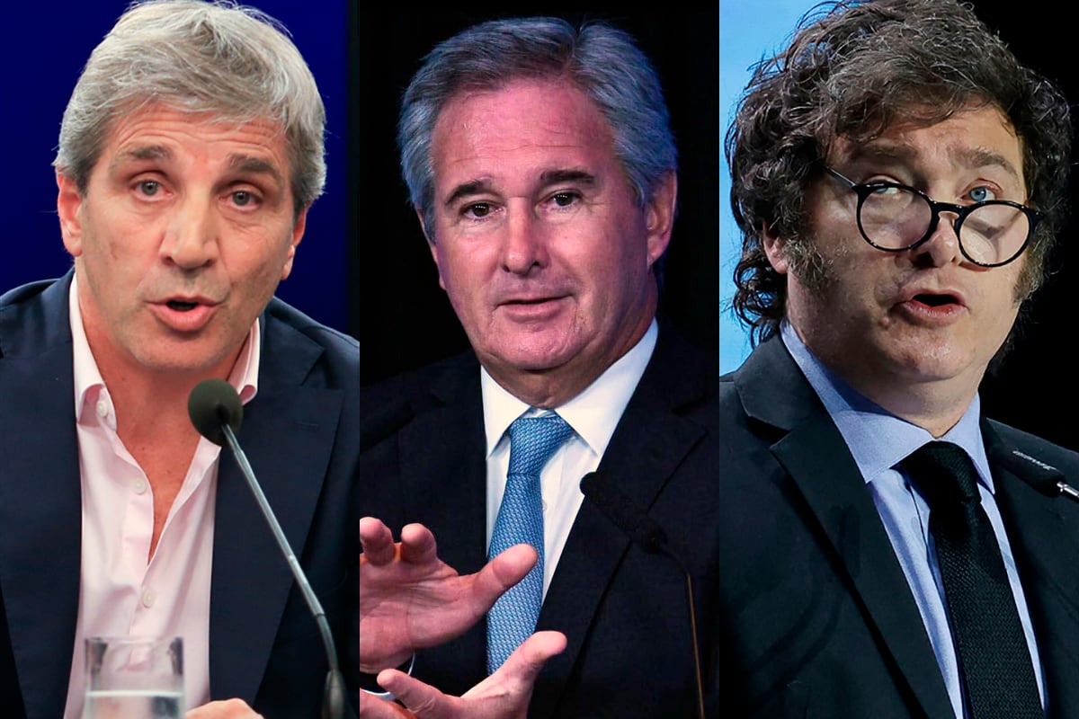 Luis Caputo, Pablo Quirno "el sucesor", y el presidente Javier Milei