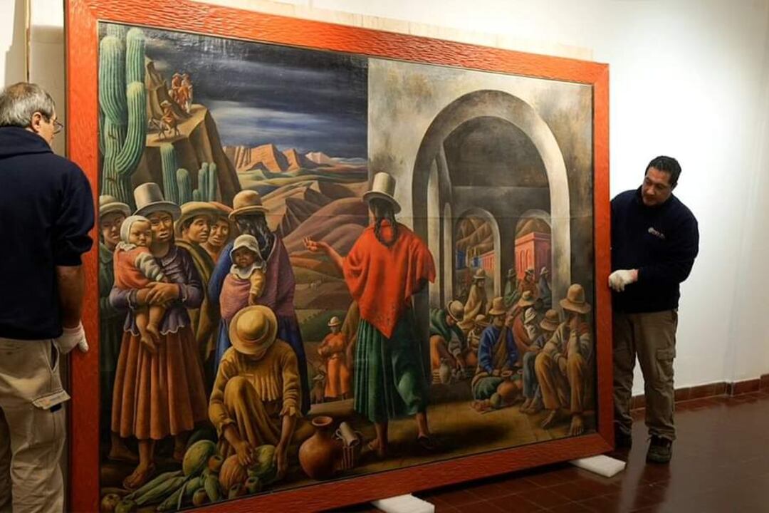 Llegada de la obra "Jujuy", de Antonio Berni.