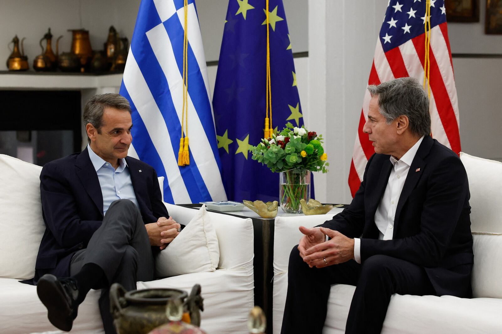 El premier griego Kyriakos Mitsotakis recibió a Blinken en Atenas.