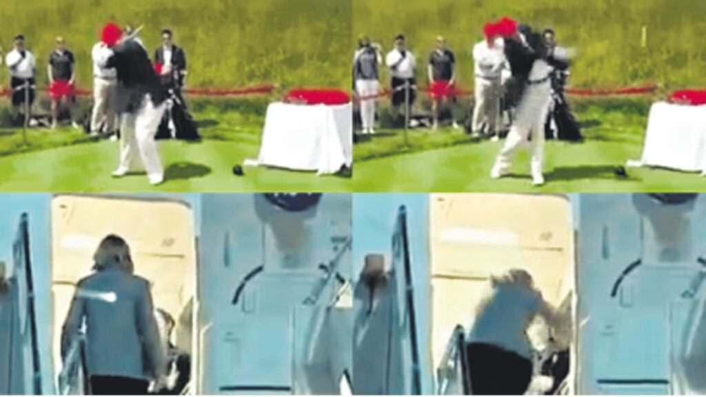 Trump compartió un videomontaje en el que se lo ve lanzando una pelota que le pega a Clinton.