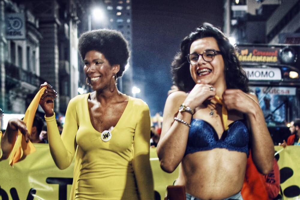 Delfina Martina en plena marcha por la LEY TRANS.