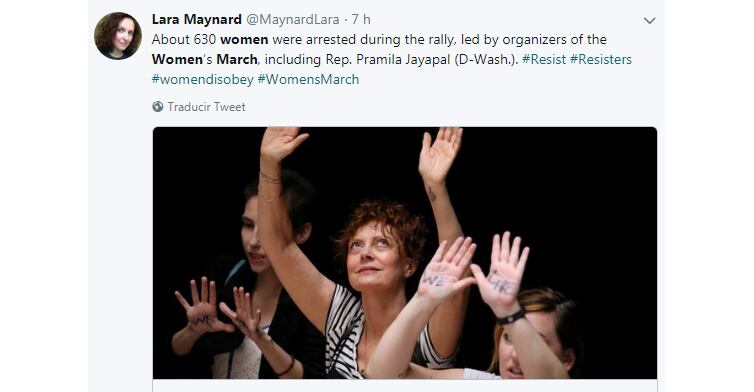 Sarandon en la protesta de mujeres durante la cual fue arrestada.