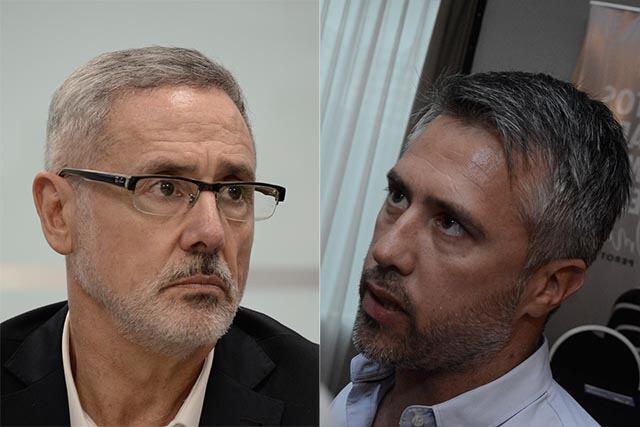 El ministro de Seguridad Marcelo Sain y el jefe del bloque justicialista de diputados Leandro Busatto.