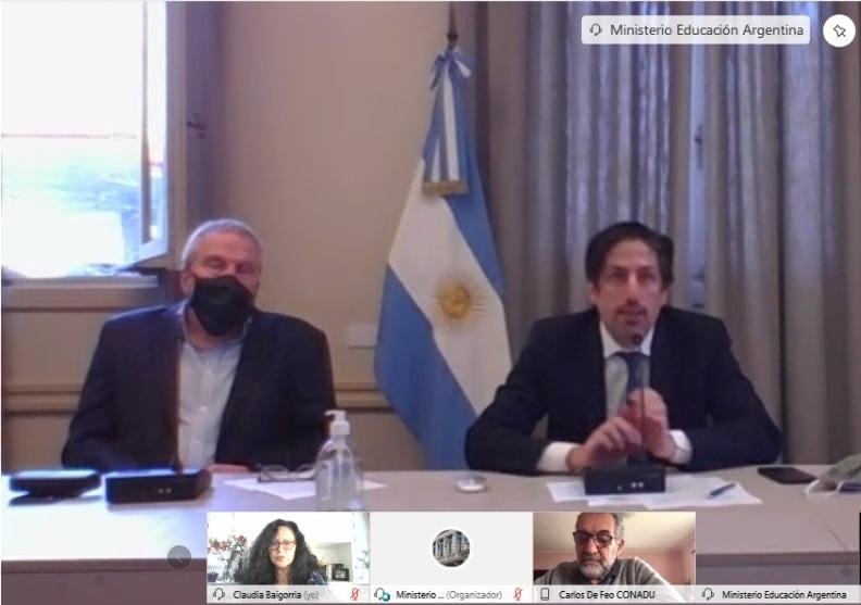 El titular de la SPU, Jaime Perczyk, y el ministro Nicolás Trotta participaron de la reunión paritaria.