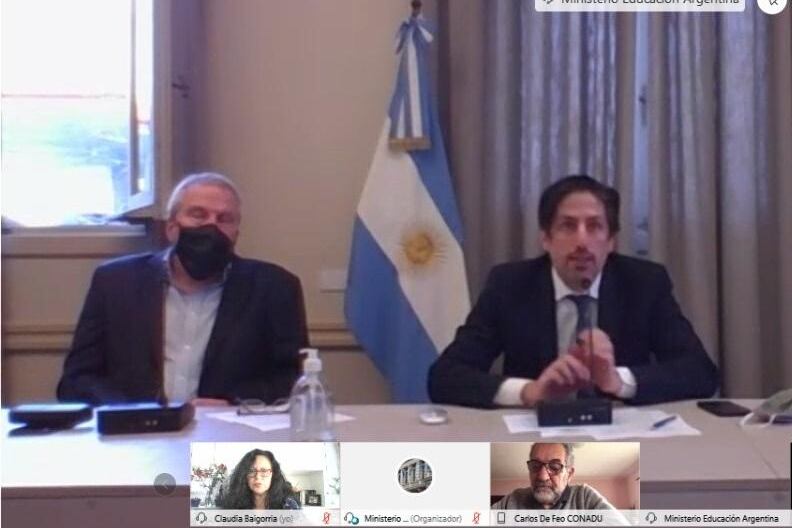 El titular de la SPU, Jaime Perczyk, y el ministro Nicolás Trotta participaron de la reunión paritaria.