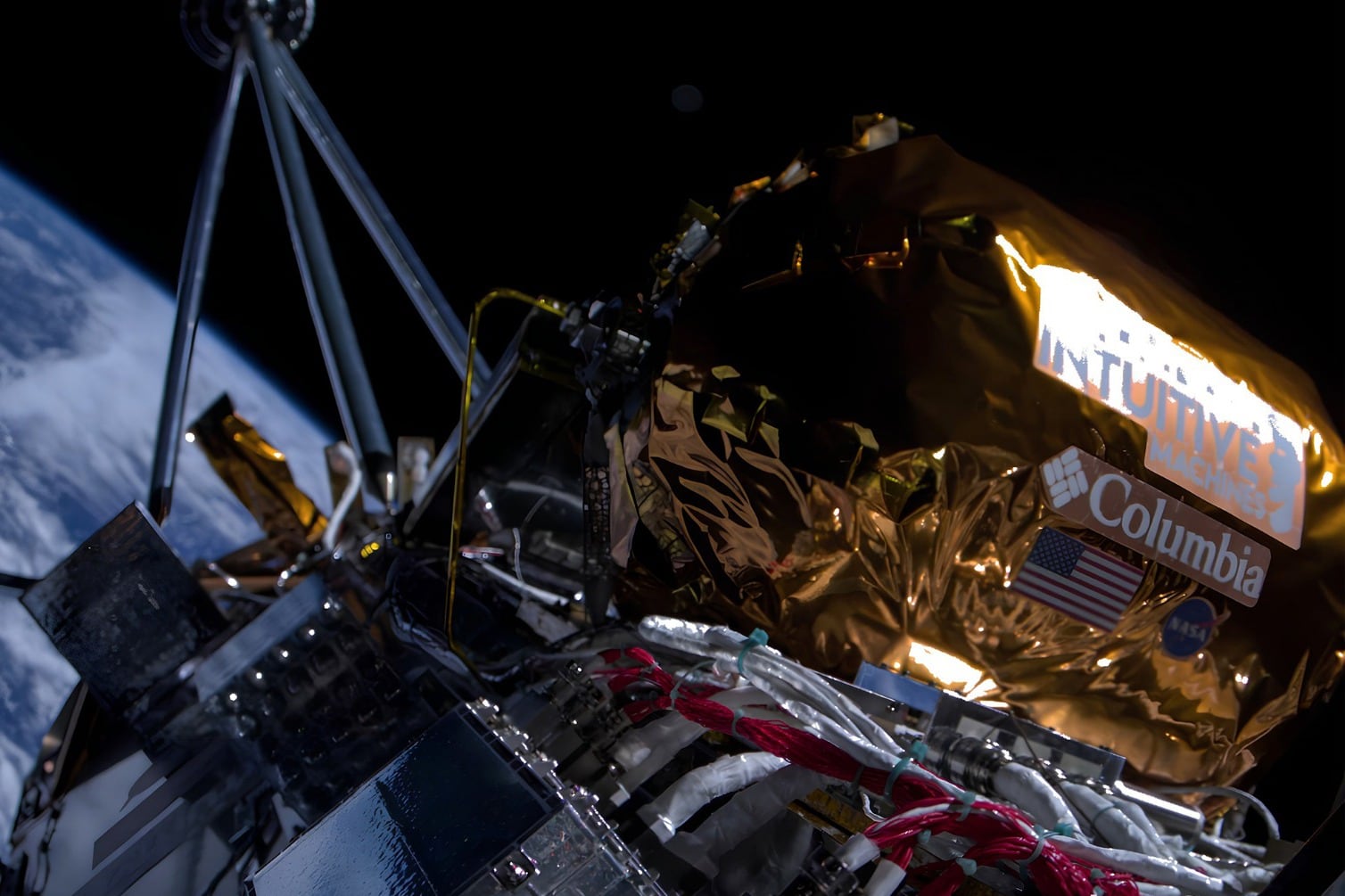 El módulo Odiseo que se posó en la luna.