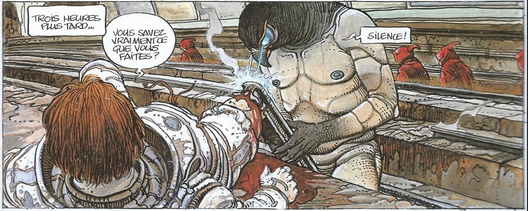 Viñeta de La Foire aux immortels, versión original de la historieta de Bilal publicada en 1980.