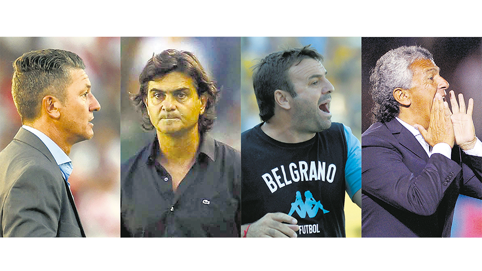 Mario Sciacqua, Rubén Forestello, Diego Osella y Néstor Gorosito, los DT de los cuatro equipos que luchan por no descender.