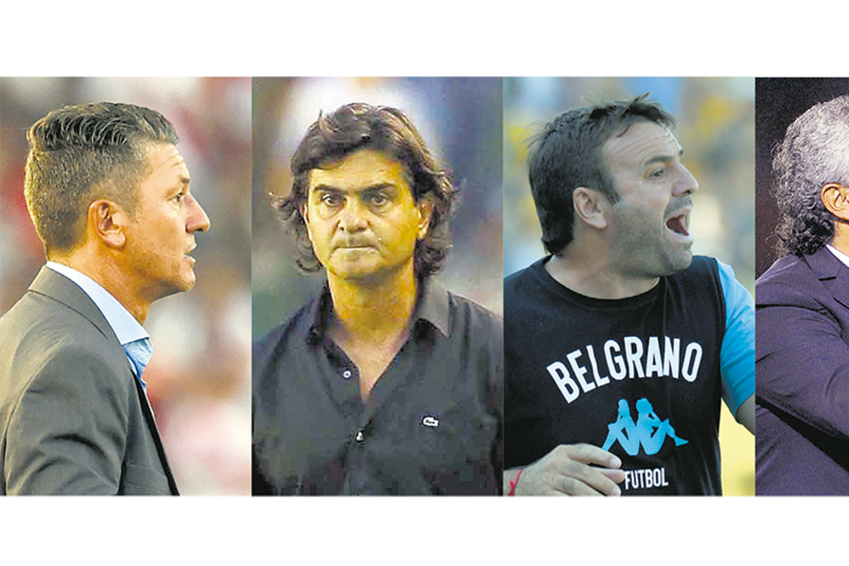 Mario Sciacqua, Rubén Forestello, Diego Osella y Néstor Gorosito, los DT de los cuatro equipos que luchan por no descender.