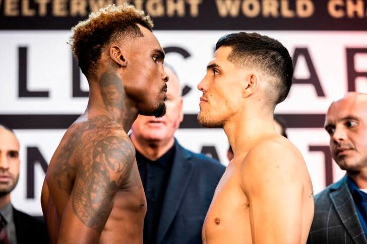 Charlo y Castaño se miran fijo en la presentación del combate.