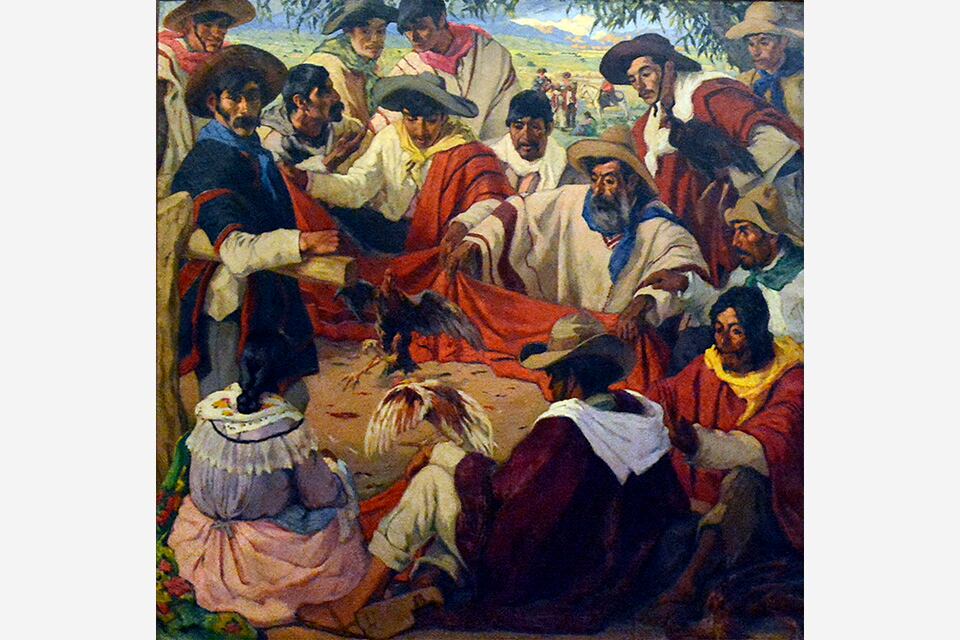 Riña de gallos (1917), óleo de Jorge Bermúdez. Primer premio adquisición del I Salón de Otoño.