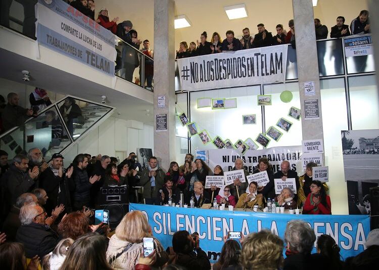 Una de las asambleas en Télam durante el conflicto por los 357 despidos, a mediados de 2018.