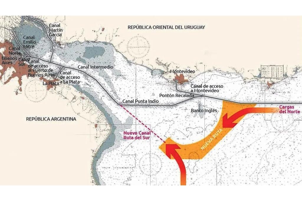 El Canal Magdalena, punteado en rojo