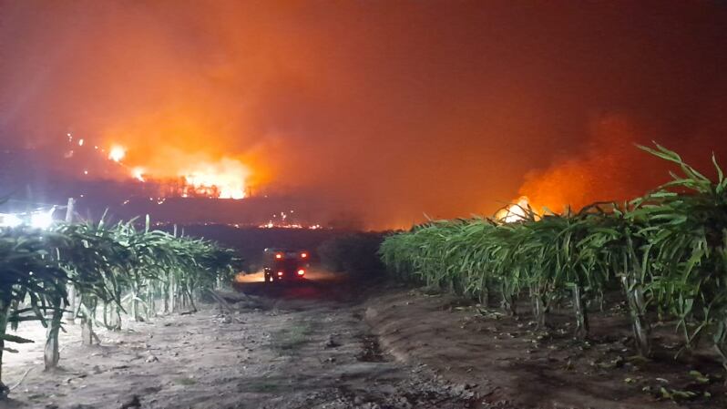 Las llamas anoche en Yuto, Jujuy. 