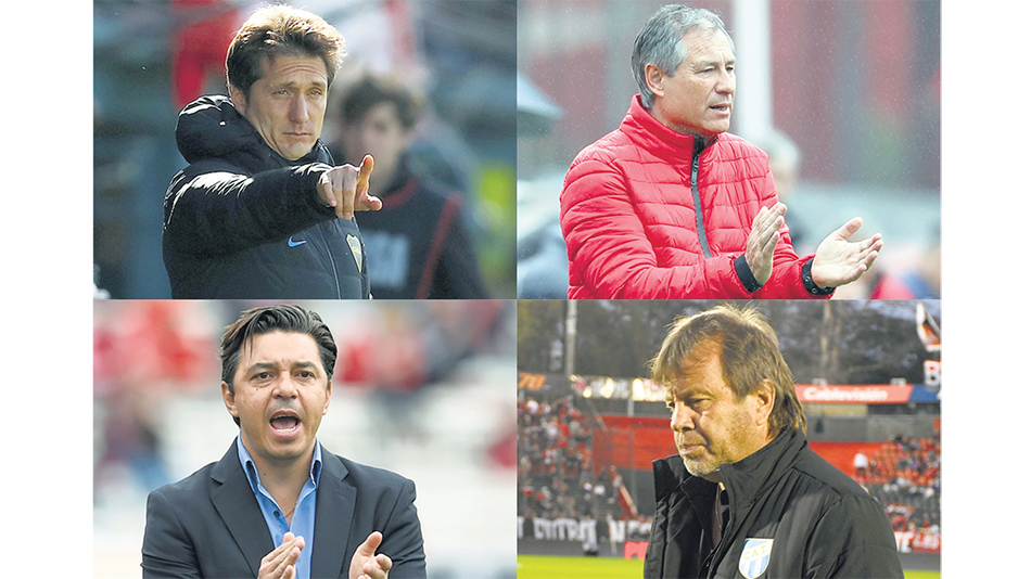 Cuatro entrenadores ante una prueba decisiva: Barros Schelotto, Holan, Gallardo y Zielinski.