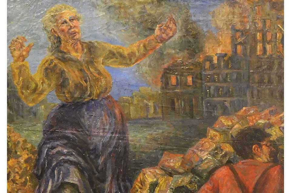 Pintura al óleo de Cochet que documenta un hecho de la Guerra Civil Española.