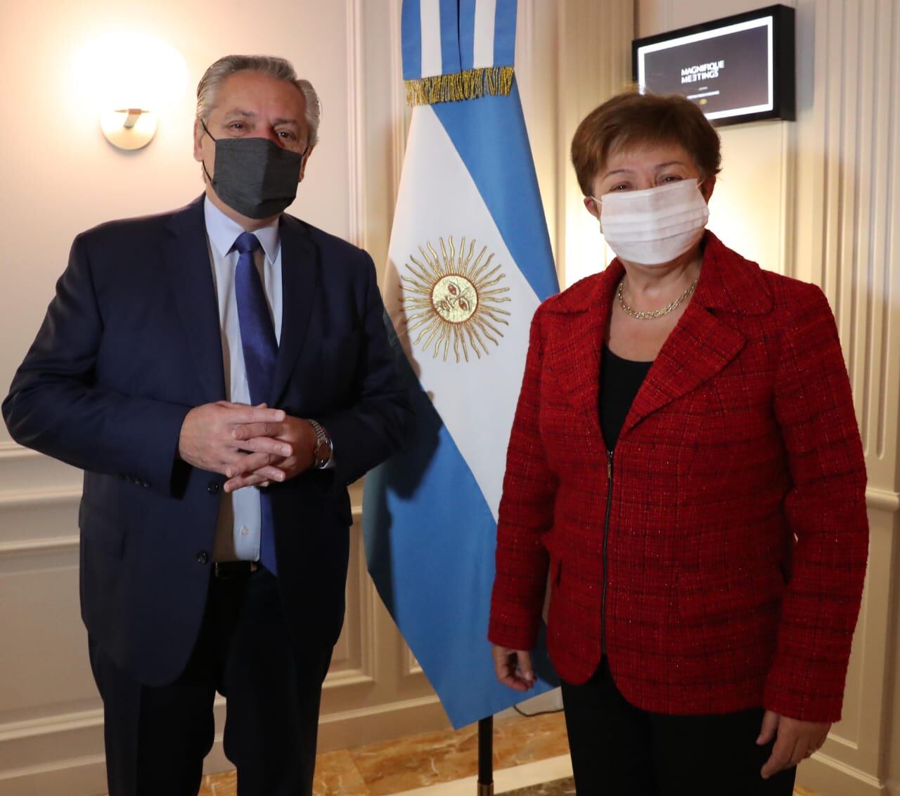 Alberto Fernández y la titular del FMI, Kristalina Georgieva.