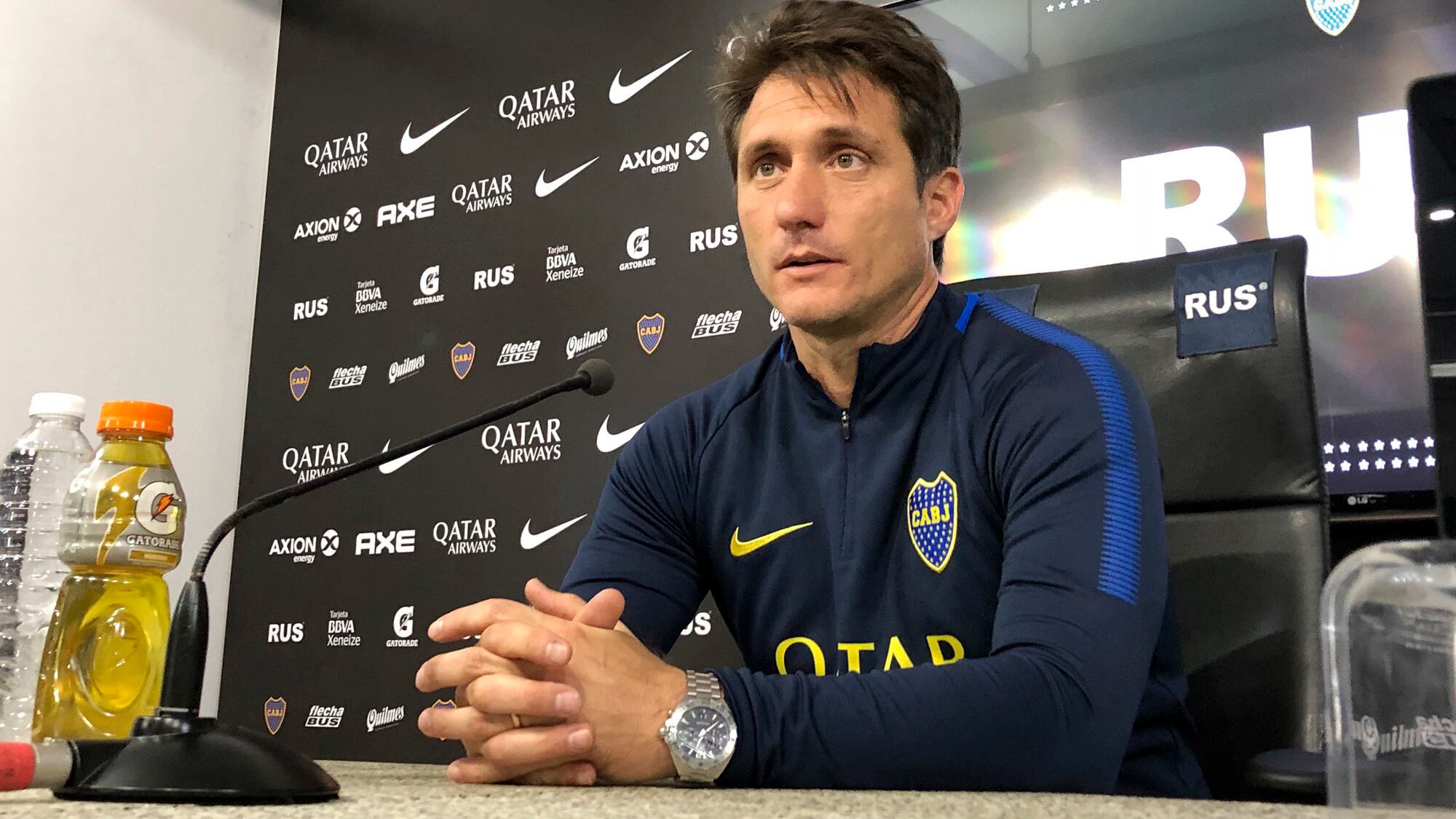 Guillermo Barros Schelotto durante la conferencia de prensa.