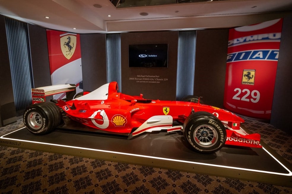 Con este auto, introducido en el Gran Premio de España de 2003, Schumacher logró cinco victorias esa temporada: en España, en su debut, y después en Austria, Canadá, Italia y Estados Unidos. (Foto: AFP)