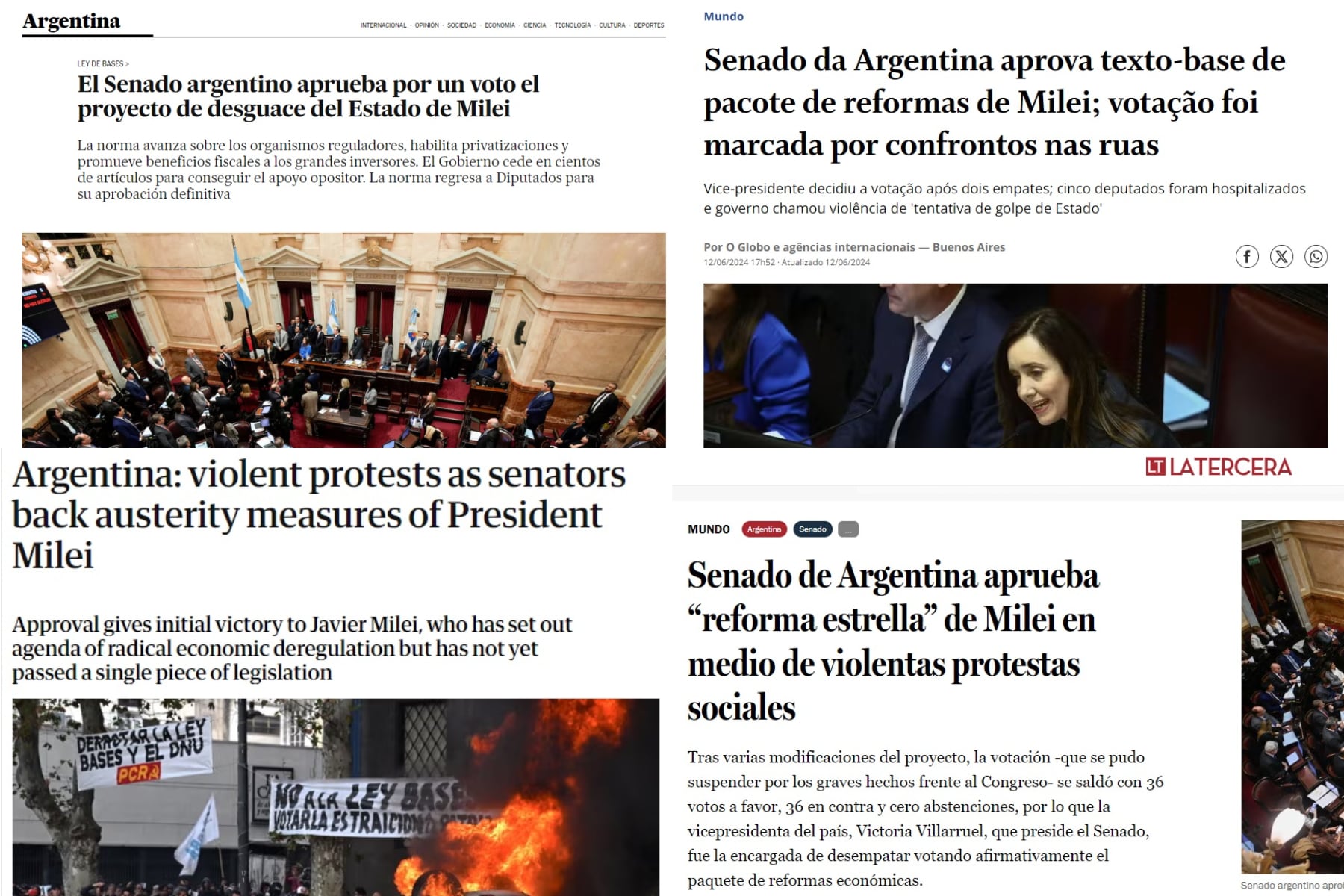 Ley Bases: así reflejaron los medios internacionales la votación y las protestas frente al Congreso. (Imagen: captura de pantalla)