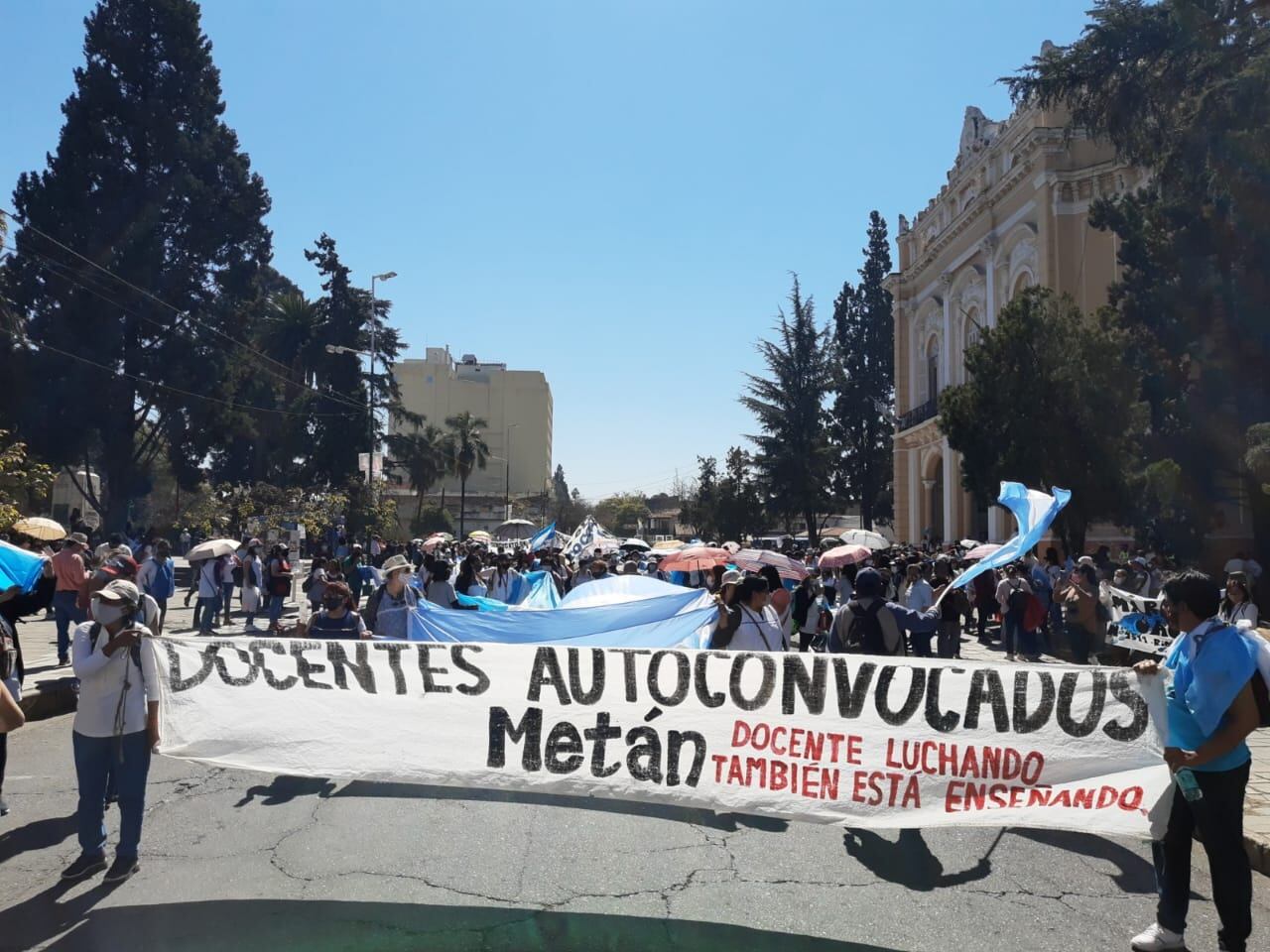 Marcha con la Legislatura de fondo