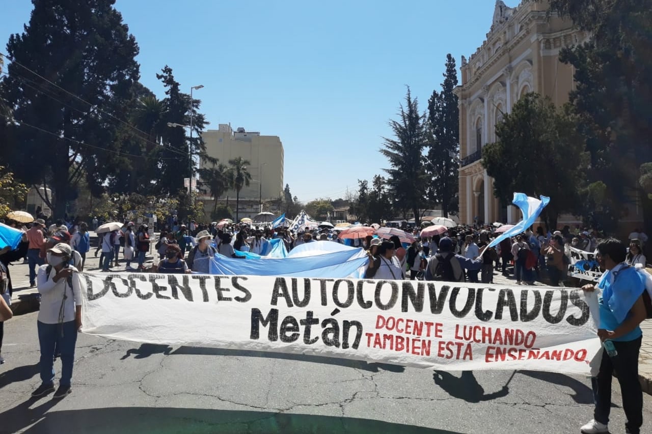 Marcha con la Legislatura de fondo