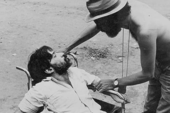 Pancho Galíndez con Gerardo Vallejo en el rodaje de El rigor del destino.