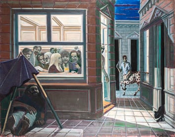 "Teoría y praxis en el bar", óleo sobre tela.