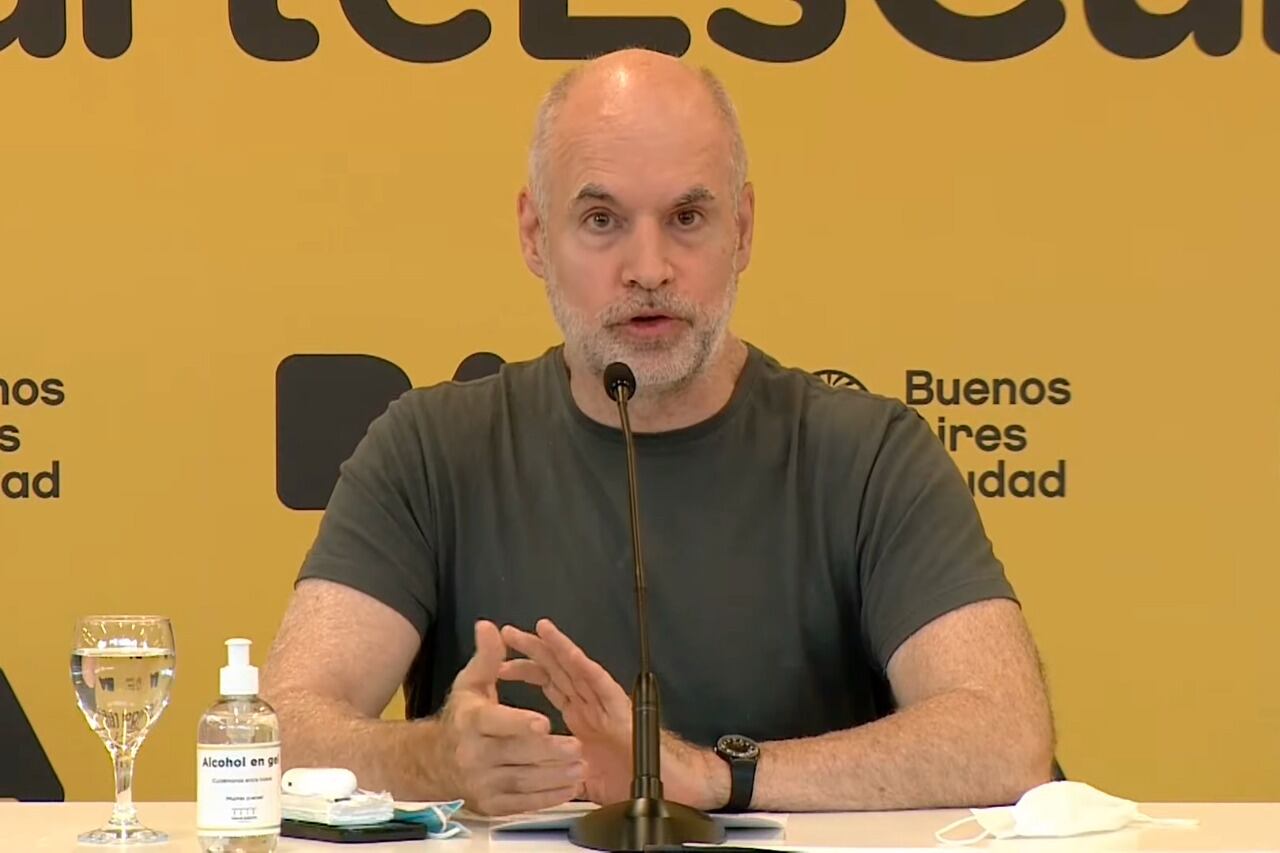 El jefe de Gobierno porteño, durante el anuncio de esta tarde.