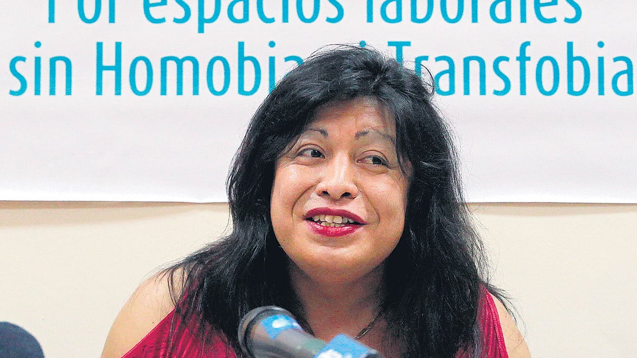 Diana Sacayán en Cuba, en un congreso por la inclusión laboral.