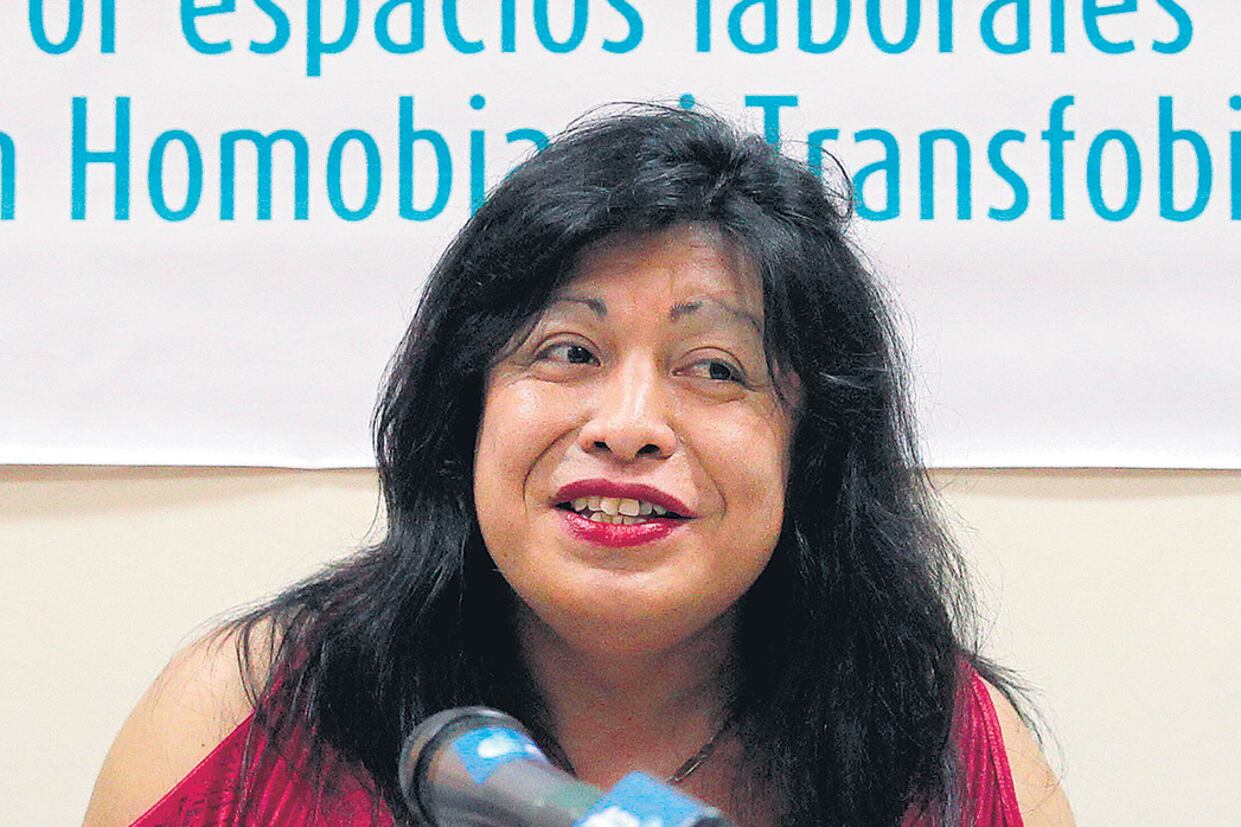 Diana Sacayán en Cuba, en un congreso por la inclusión laboral.