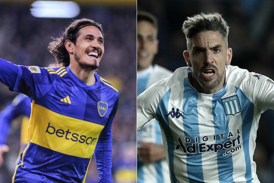 Edinson Cavani (Télam) y Gabriel Hauche (AFP), titulares en Boca y Racing.