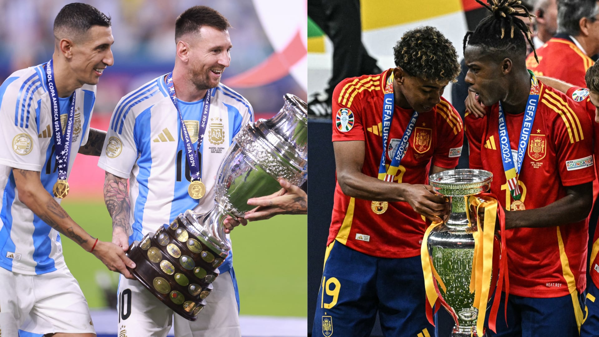 Di María y Messi con la Copa América. Lamine Yamal y Niko Williams con la Eurocopa.